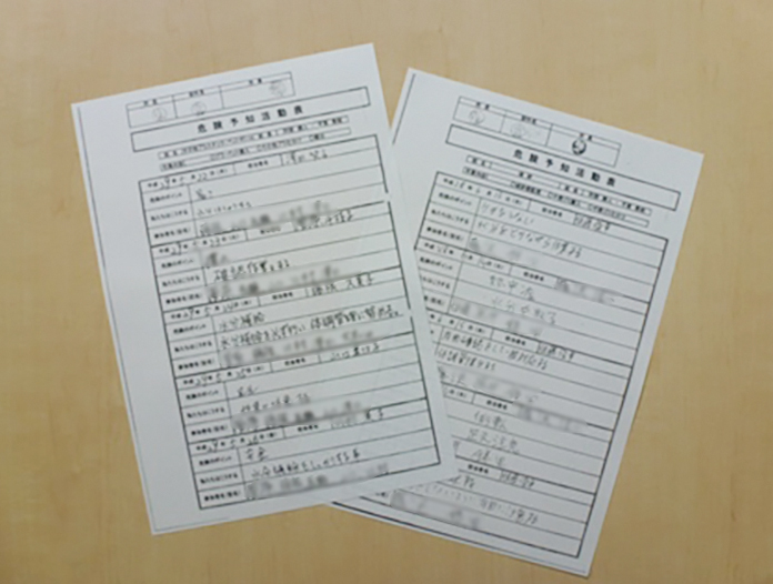 写真:机の上にある2枚のKY活動表